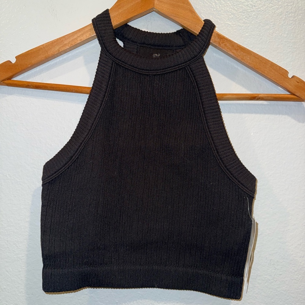 Aerie Black Ribbed Crop Top size XS